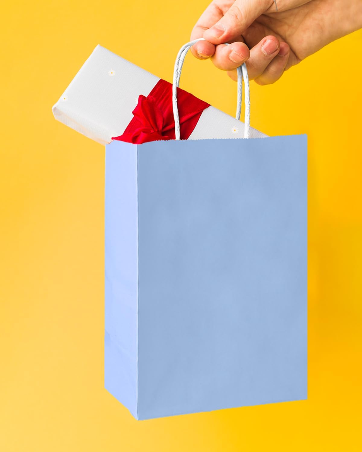 Bakepacker 100 Pcs Light Blue Mini Paper Gift Bags with Handles 6"x4.5"x2.5" Party Favor Bags Multiple Uses (Mini size)