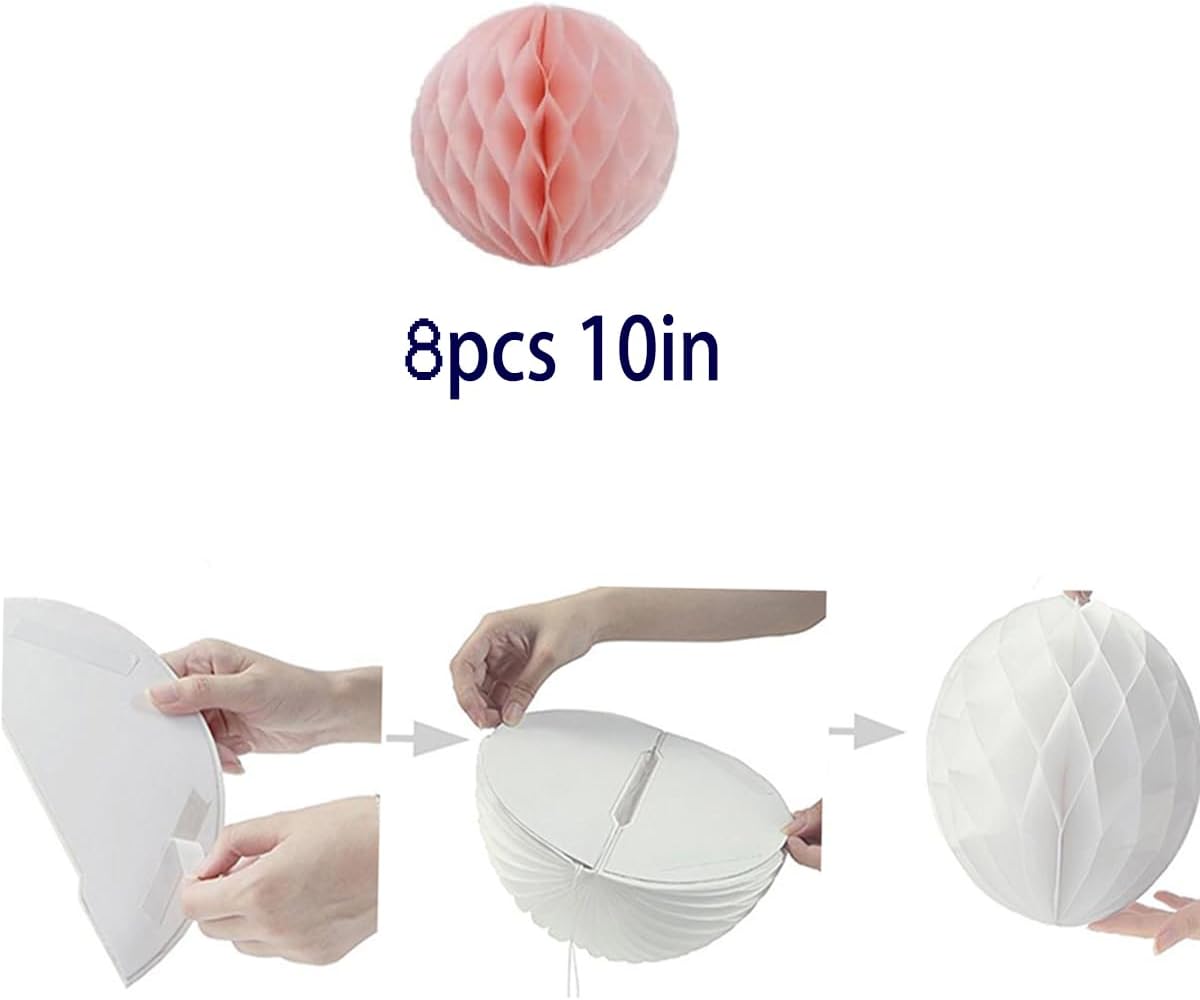 8pcs 10 inch Paper Honeycomb Balls Decorative Tissue Pom Poms Flower Art Hanging Balls for Birthday Wedding Nursery Baby Shower Home Decor (10inch, Baby Pink)