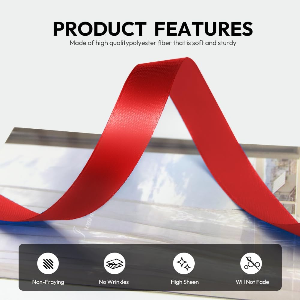 5/8 Inch 100 Yards Satin Ribbon Red, Solid Color Fabric Ribbon for Gift Wrapping, Wedding, Polyester Gift Ribbon for Birthday Party Decoration, Valentine's Day, Craft, Hair, Floral, Sewing