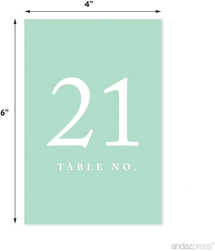 Andaz Press Mint Green Wedding Table Numbers 21-40, 4x6-Inches Table Number Cards For Wedding Reception Table Number For Seating Chart For Wedding Reception, Restaurant, Classroom, Boda