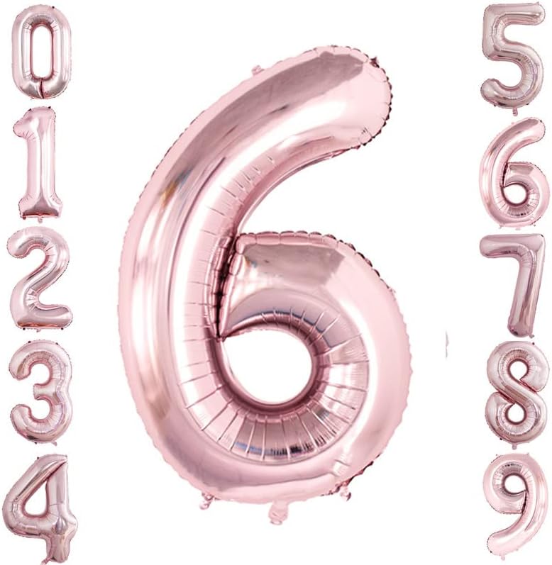 GOER 2 Pcs 42 Inch Rose Gold Foil Balloons Number 6,Huge Number Balloons for 6th 66th Birthday Party Supplies Anniversary Decorations