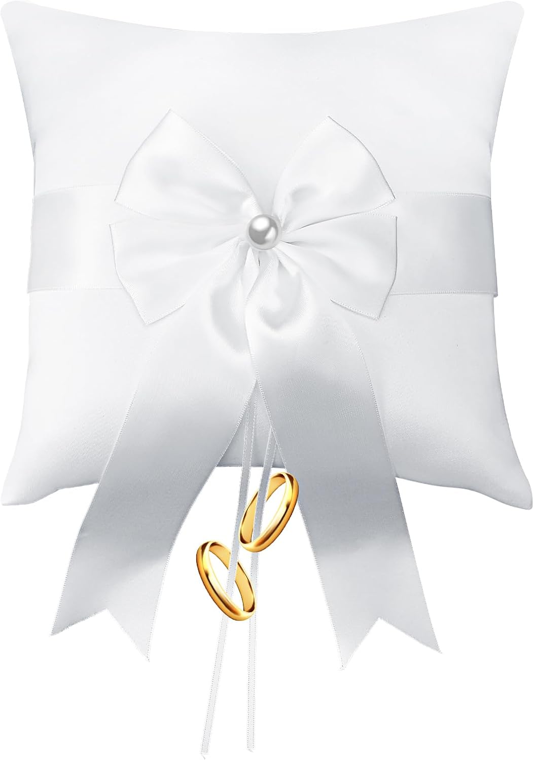 Wedding Ring Pillow Fairy Pearl Ivory Ring Bearer Cushion Bowknot Pocket Rings Bearer Pillow Holder Simple Collection of Big Bow for Wedding Party Ceremony 7.8'' x7.8''