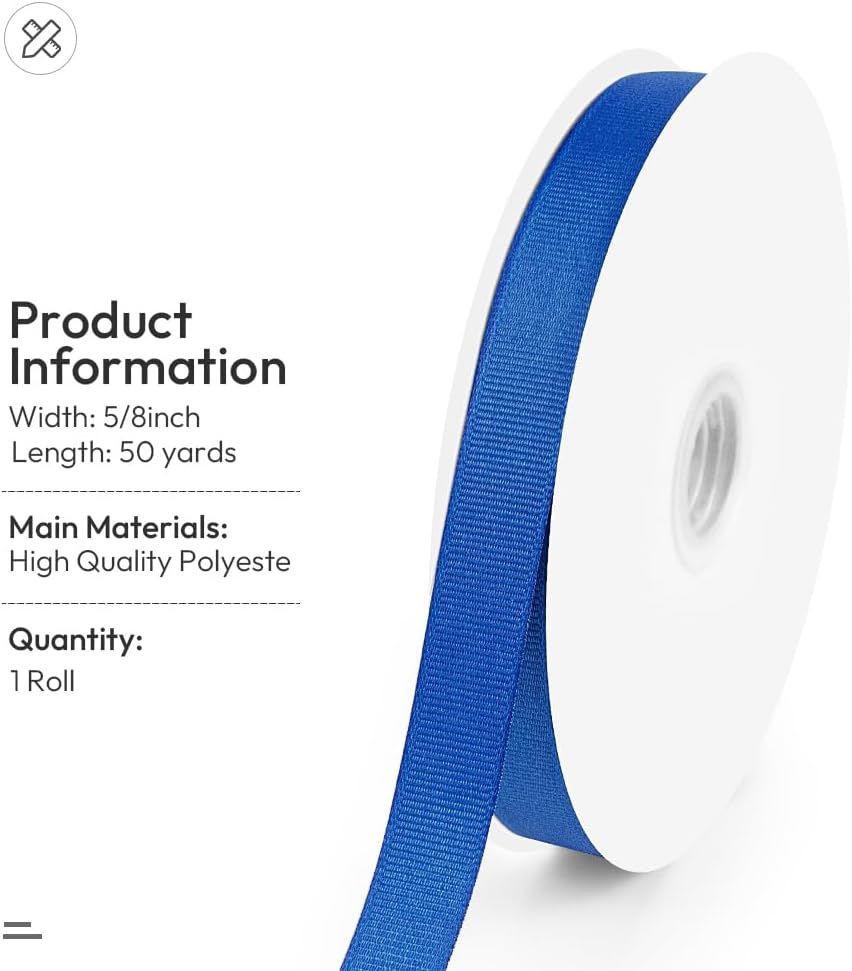 5/8" X 50 Yards Royal Blue Grosgrain Ribbon, Premium Grosgrain Ribbon for Sewing, Gift Wrapping, Bow Making, Wedding Decor, Wrapping and More (Royal Blue)