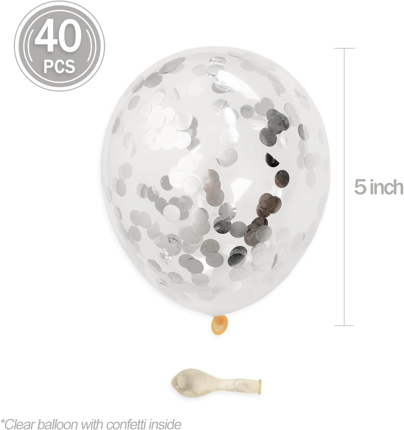 Silver Confetti Balloons, 40 Pcs 5 Inch Clear Balloons with Confetti Inside for Graduation Engagement Cake Topper Decor Bridal Shower Baby Shower Birthday Party Decoration Supplies