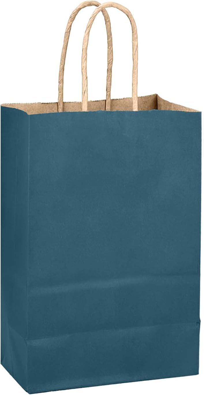 qiqee Ink Blue Gift Bag with Handles Bulk 24Pcs Paper Bags -8.3"x6"x3. 15" Party Favor Bags - Solid Color