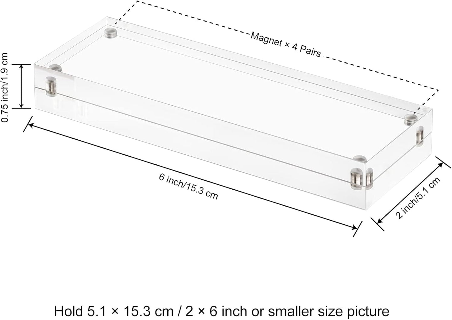 Boxalls 2x6 Inches Acrylic Picture Frames - 5 Pack, Clear Frameless 2x6 Photo Frames with Magnetic, Double Sided Transparent Desktop Frame (5 Pack)