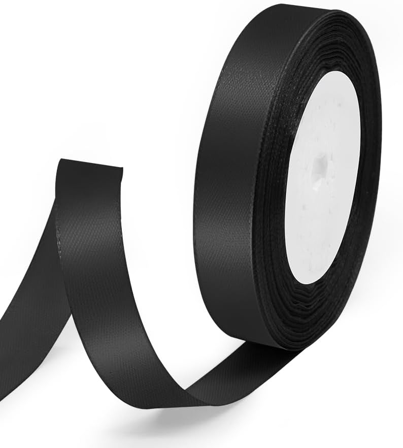 5/8" x 25 Yards Satin Ribbon, Black Silk Ribbon Ideal for Gift Wrapping, Floral Bouquets, Crafts, Wedding Party Decorations, Christmas and Sewing Projects