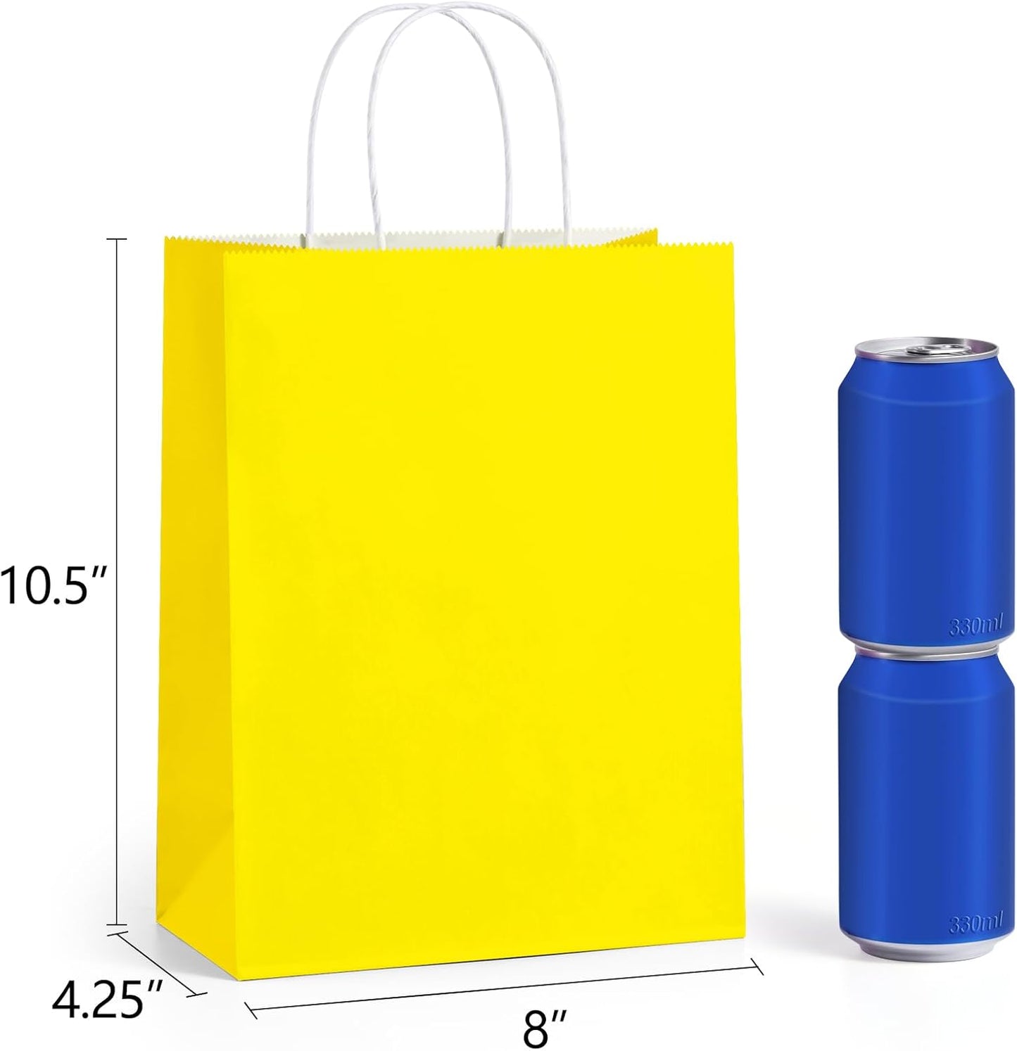 BagDream 8x4.25x10.5 Inch 100Pcs Yellow Gift Bags Medium, Kraft Paper Bags with Handles Bulk for Welcome Party Favors, Baby Shower, Goody, Treat, Retail, Grocery Paper Sacks