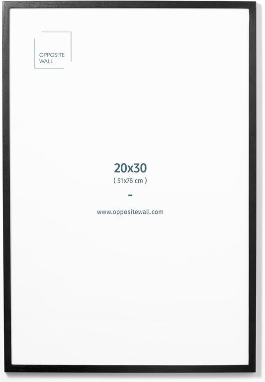 Opposite Wall - 20x30 in - Black Solid Oak Wood Picture Frame - Lightweight, Versatile & Shatterproof - Wall Hanging Poster or Photo Frame - Wall Decor for Office, Gallery & Home