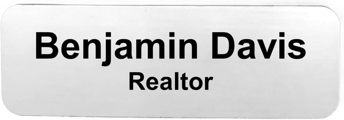 Custom Laser Engraved Name Tag Badges for Business or Employees Position Identification - Personalized Text for Your Name Plate or ID Tags, 1 x 3 inches, Made in CA, USA (Silver, 1 x 3 inches)
