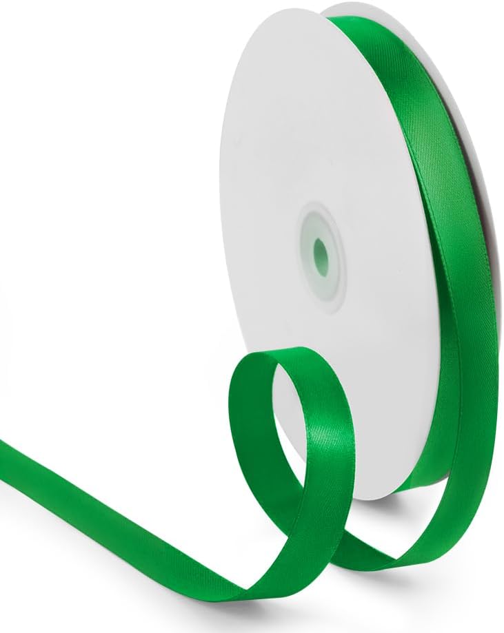 5/8 Inch 100 Yards Satin Ribbon Green, Solid Color Fabric Ribbon for Gift Wrapping, Wedding, Polyester Gift Ribbon for Birthday Party Decoration, Craft, Hair, Floral, Sewing