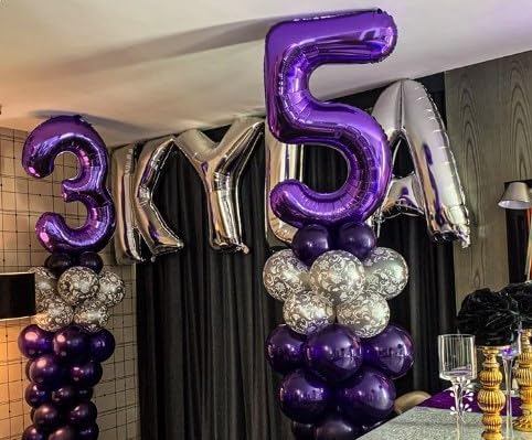 40 Inch Purple 3 Large Number Balloon, 3 13 23 30 33 36 38 Purple Birthday Party Decorations, Number Three Foil Balloons for Anniversary Party Graduations Celebration Supplies
