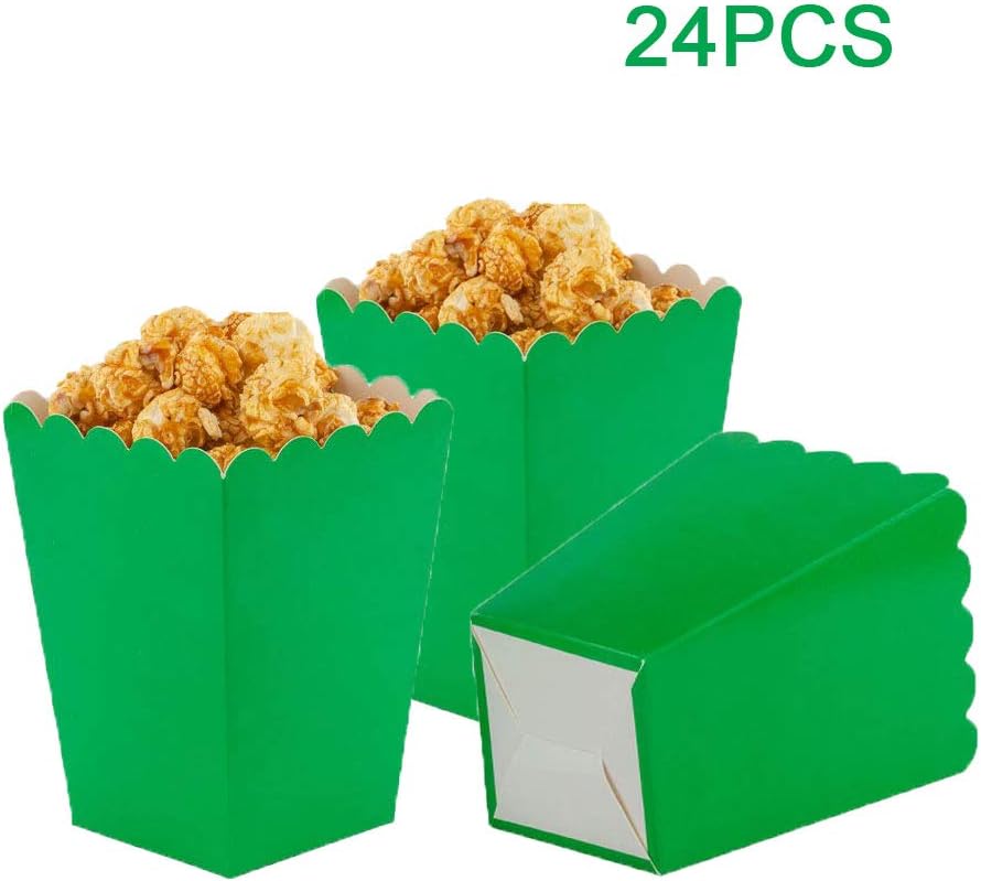 Green Popcorn Boxes Mini Paper Popcorn Box Cardboard Popcorn Container for Party, Pack of 24