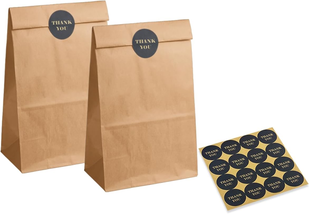 qiqee 100Pcs Treat Paper Bags 5.1"x3.1"x9.4" Brown Party Gift Bag Mini Snack Bag without Handle