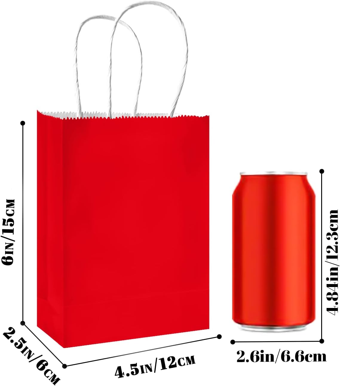 qiqee 50-Packs Red Paper Gift Bags with Handles Bulk 4.5"x2.5"x6" Mini Size Party Favor Bags Multiple Uses