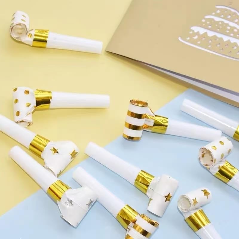 25pcs Party Blowers,Gilding Noisemakers Party Blowouts Squawkers Fringed Noise Maker,Birthday Noisemakers Birthday Blow Horns Party Whistles (25PCS Gold)