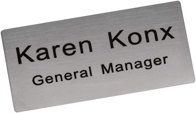 Custom Engraved Name Tag Badge for Business Personalized Identification with Pin or Magnetic Backing Metal ID Badge (Silver/Black, 1.5" x 3")