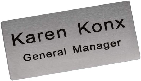 Custom Engraved Name Tag Badge for Business Personalized Identification with Pin or Magnetic Backing Metal ID Badge (Silver/Black, 1.5" x 3")