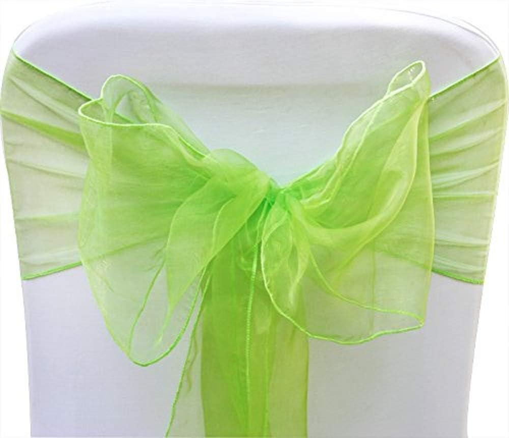 Organza Chair Bow Sash Décor Bows Sashes for Wedding Reception Events Banquets Decoration - (Pack of 25, Lime Green)