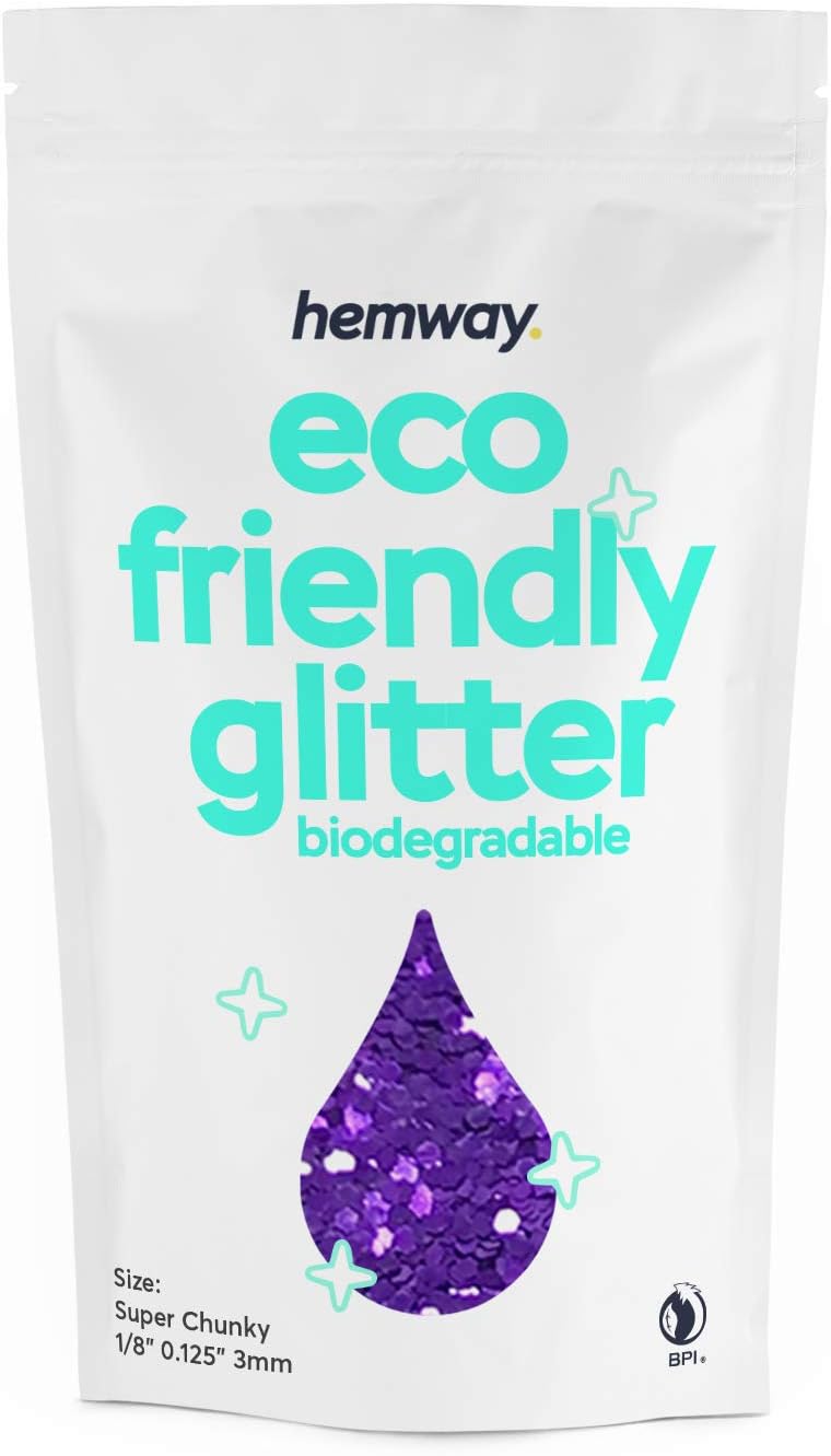 Hemway Biodegradable Glitter Eco Friendly - 100g/3.5oz Bio Cosmetic Safe Sparkle Vegan for Face Eyeshadow Body Hair Festival Makeup Craft - Super Chunky (1/8" 0.125" 3mm) - Purple