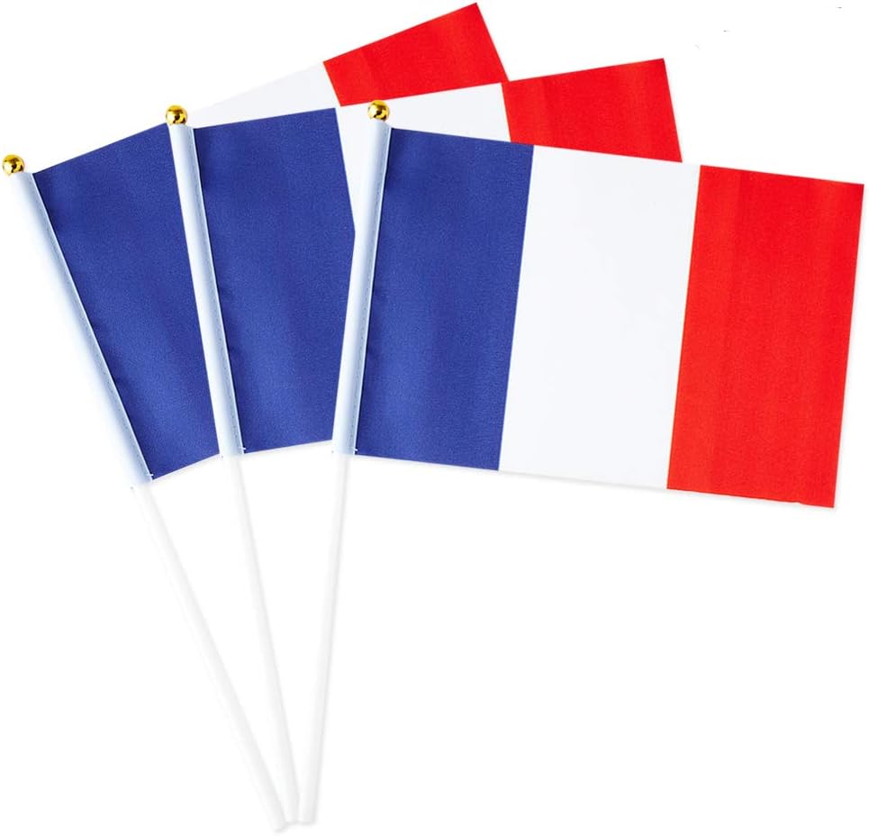 France Flag French Flag, Small Mini Handheld France Flags on Stick, Ideal for Party Parades Sports Events Patriotic Festival Decorations