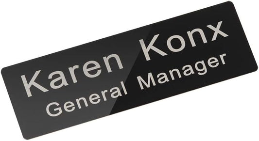 Custom Engraved Name Tag Badge for Business Personalized Identification with Pin or Magnetic Backing Aluminum ID Badge (Black/White, 1" x 3")
