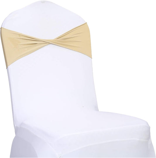 VDS Pack of 300 PCS | Champagne | Spandex Chair Sashes Bows Without Buckle | Stretch Elastic Banquet Universal Folding Chair Band Tie with for Wedding Party Conference Celebration Event Decoration