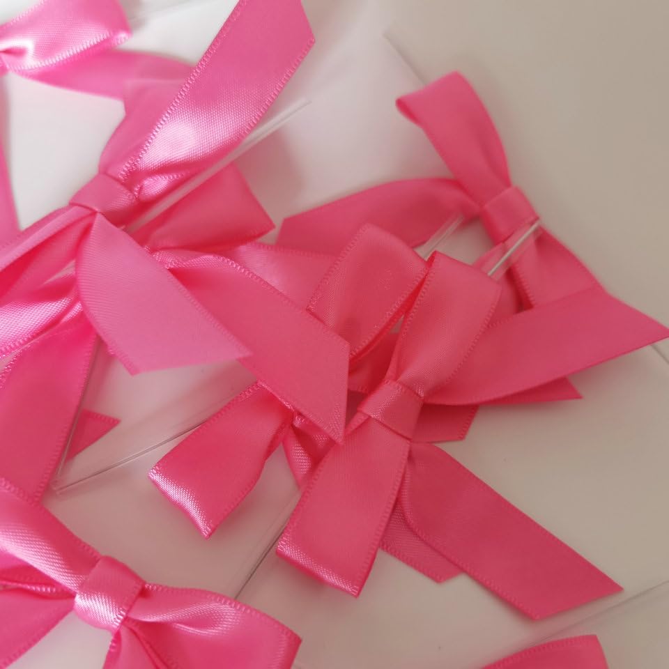 50pcs 2-1/2" Hot Pink Satin Ribbon Bows with Twist Tie Bows for Christmas Gift Packing&Wrapping (Hot.Pink)