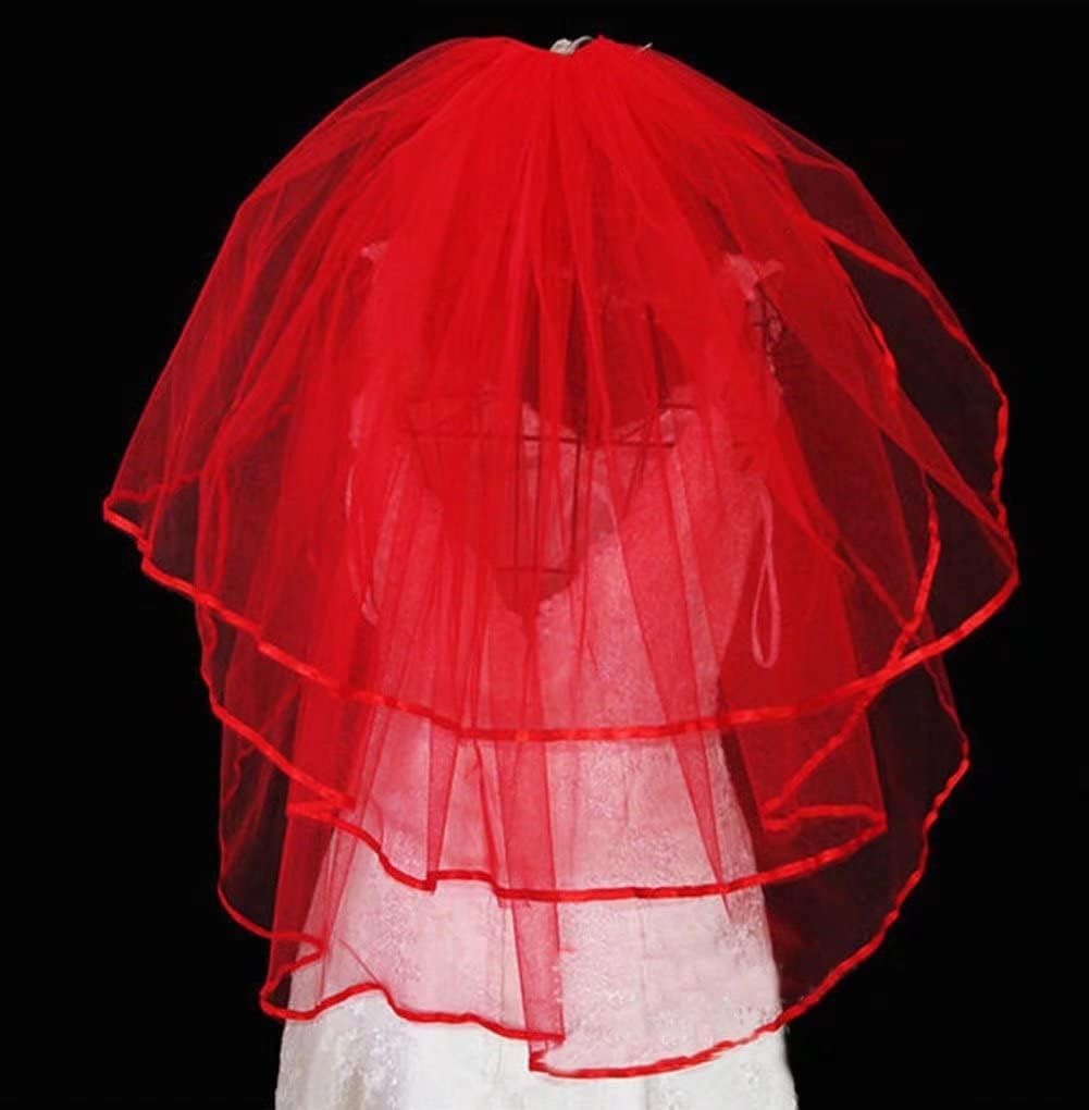 Women's Short Wedding Veils with Comb 3 Tier Halloween Tulle Bridal Veil