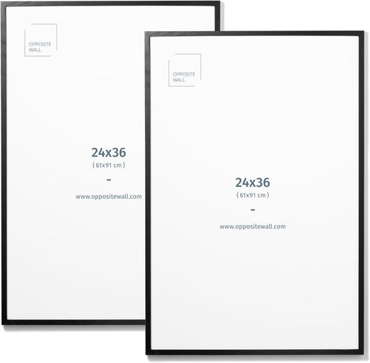 Opposite Wall - 24x36 in - Black Solid Oak Wood Picture Frame - Lightweight, Versatile & Shatterproof - Large Wall Hanging Photo or Poster Frame - Wall Decor for Office, Gallery & Home - 2 Pack