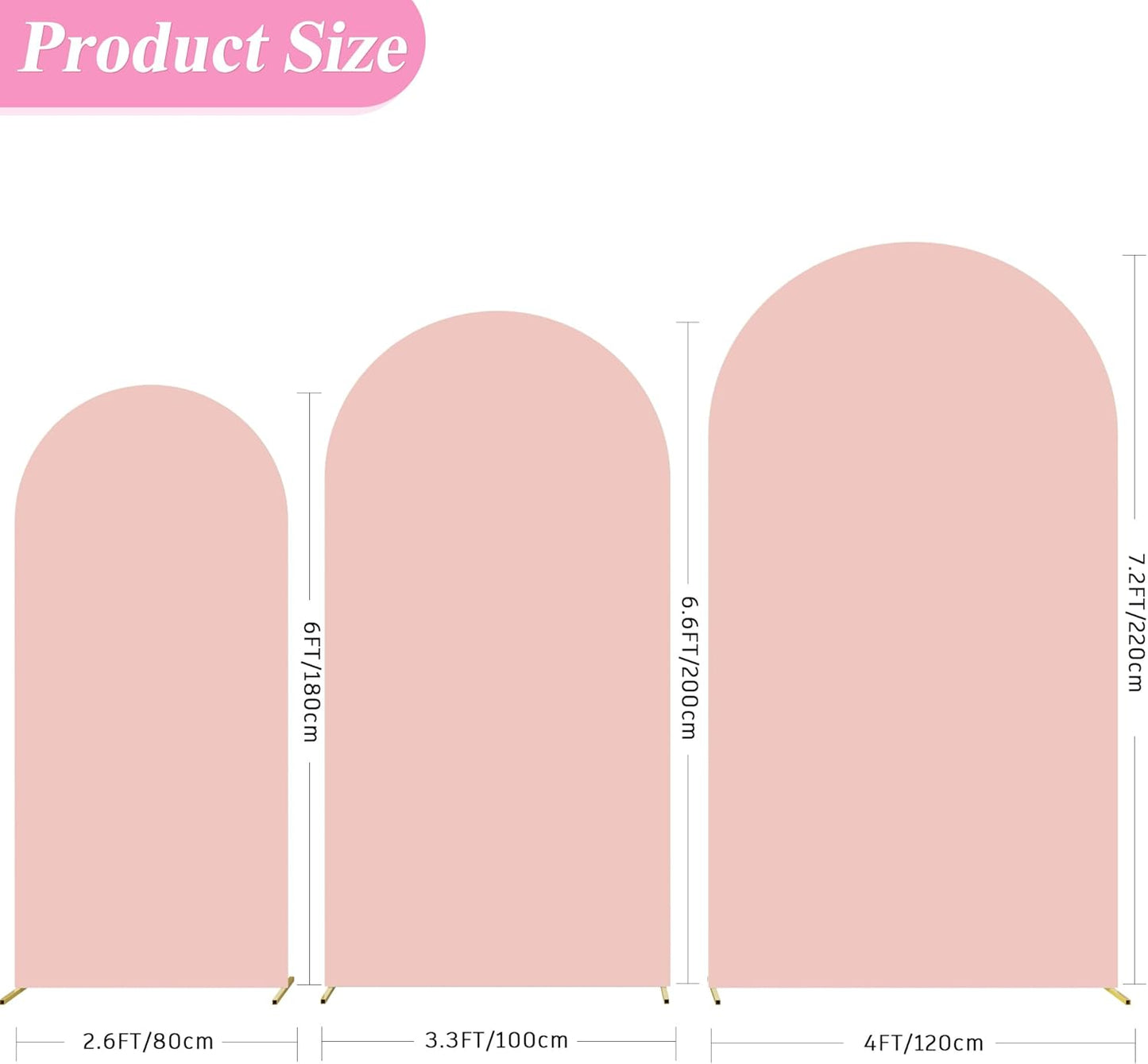 Fomcet Wedding Arch Cover 7.2FT, 6.6FT, 6FT Pale Pink Spandex Fitted Fabric Backdrop Set of 3 Round Top Chiara Arch Backdrop Stands Covers for Wedding Ceremony Birthday Party Baby Shower Decor