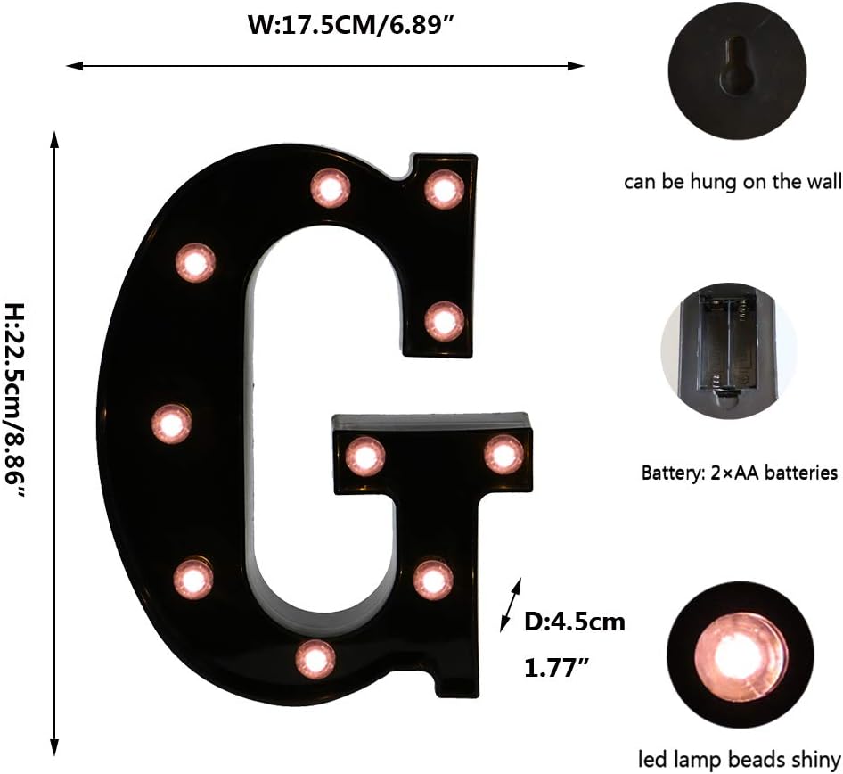 OYCBUZO Light Up Black Alphabet Marquee Letters Sign LED Marquee Number Lights Sign for Night Light Home Bar Christmas Lamp Birthday Party Wedding Decoration G