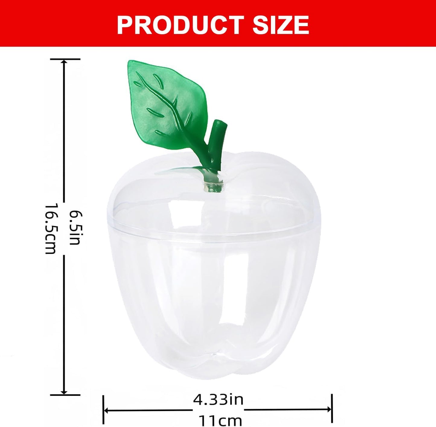 Tevrel Large Clear Apple Container (Pack of 2) – Apple Shaped Plastic Candy Jars for Gifts, Teacher Appreciation, Party Favors, Wedding Decorations, Classroom & Holiday Supplies