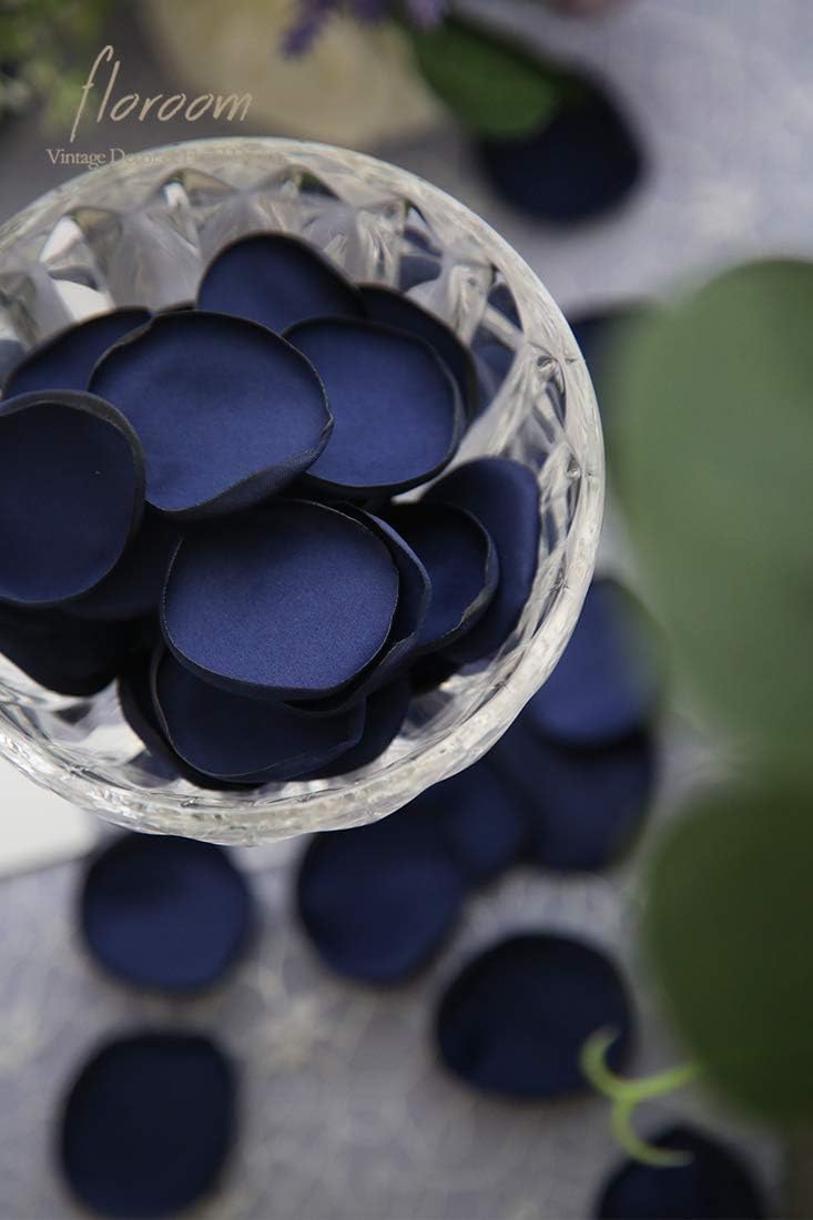 Floroom 500pcs Rose Petals Navy Blue Faux Silk Flower Petals for Wedding Flower Girl Basket Aisle Scatter Dinner Table Centerpieces Party Confetti Bridal Shower Romantic Night Decoration