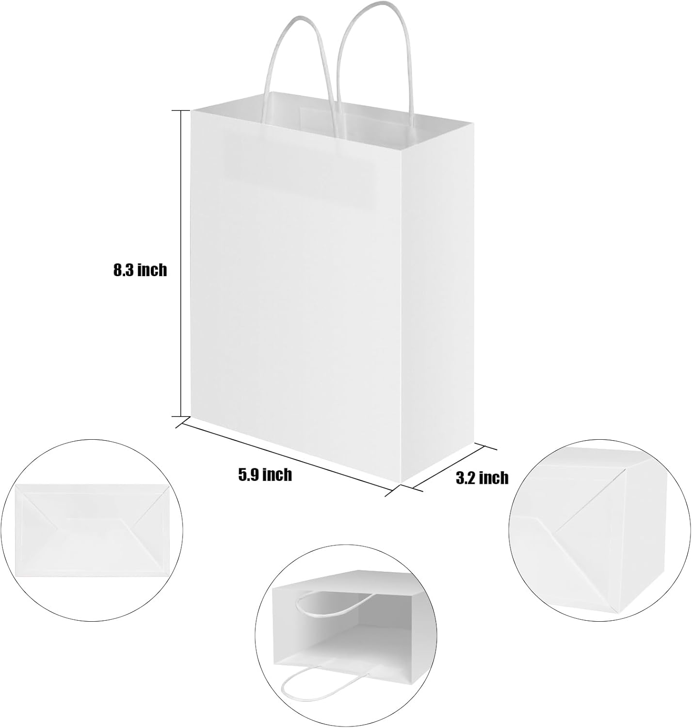 40 PCS White Kraft Paper Bags With Handles 8.3x5.9x3.2 Inch Bulk Gift Bags For Birthdays,Weddings,Baby Showers,Party Favor,Goodie Bags,Retail bag(Small,White)