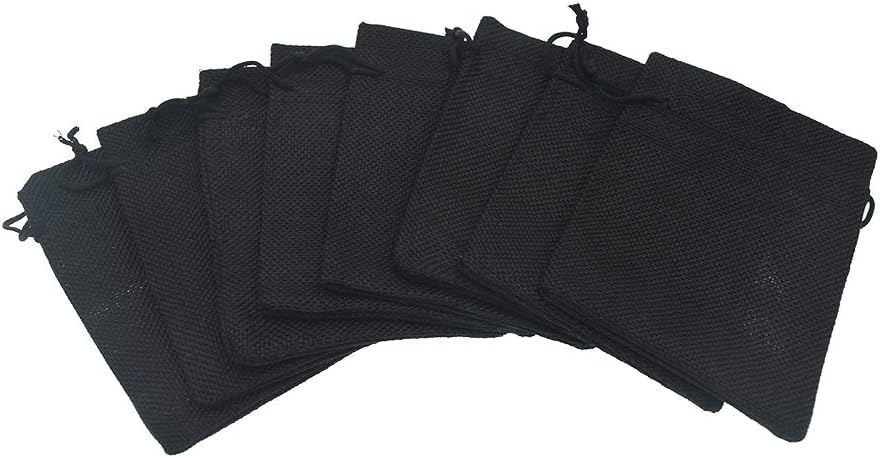 20pcs Burlap Drawstring Gift Bags, 3.9 x 5.5 Black Linen Pouches Candy Jewelry Party Halloween Wedding Favor Bags