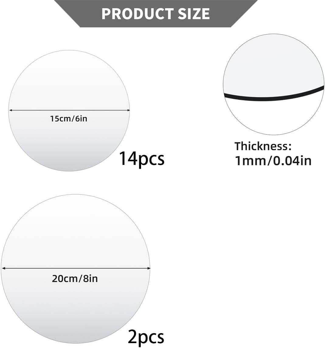 16PCS Acrylic Round Mirrors for Centerpieces Circle Mirror Tiles Candle Plate Set for Table Centerpieces Home Wall Mirror for Wedding Birthday Christmas Table Centerpieces Decorations (6inch + 8inch)