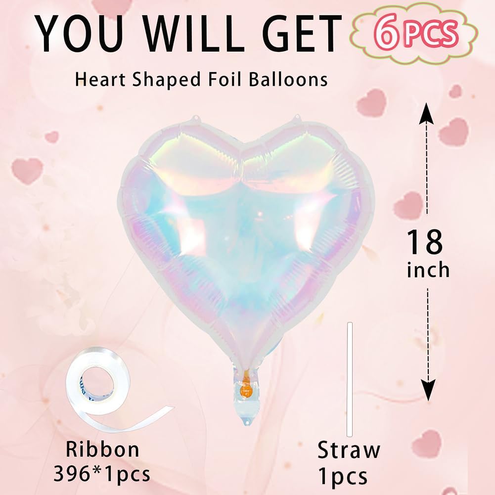 Silver Glitter Heart Ballloons,18 Inch Bright Foil Love Heart Shaped Balloons 6Pcs Silver love balloon for Baby Shower Birthday Party Wedding Engagement Valentines Day Decorations