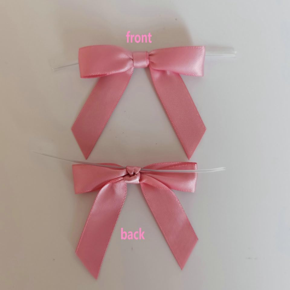 50pcs 2-1/2" Rose Gold Satin Ribbon Bows with Twist Ties Pink Satin Ribbon Bows for Candy Party Decoration Gift Packing Wrapping Accessories(2.5“,Rose Gold)