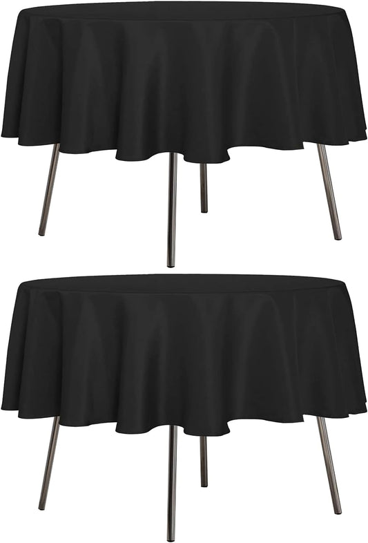 sancua 2 Pack Round Tablecloth 70 Inch Black, Stain and Wrinkle Resistant Table Cloth - Washable Polyester Table Cover for Dining Tables, Buffet Parties and Camping