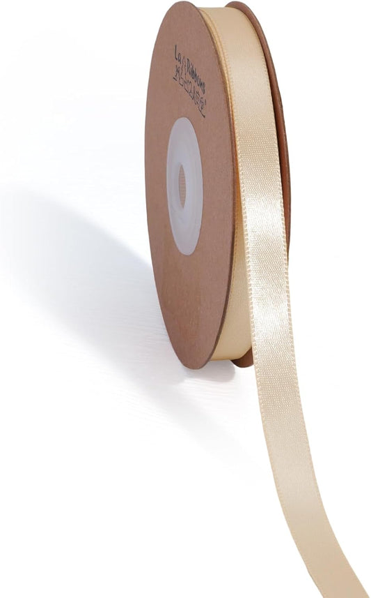 LaRibbons Nude Satin Ribbon 3/8 Inch 25 Yards Luxury Double Faced Silk Ribbon for Flower Bouquet Crafts Gift Wrapping Wedding Party Decoration