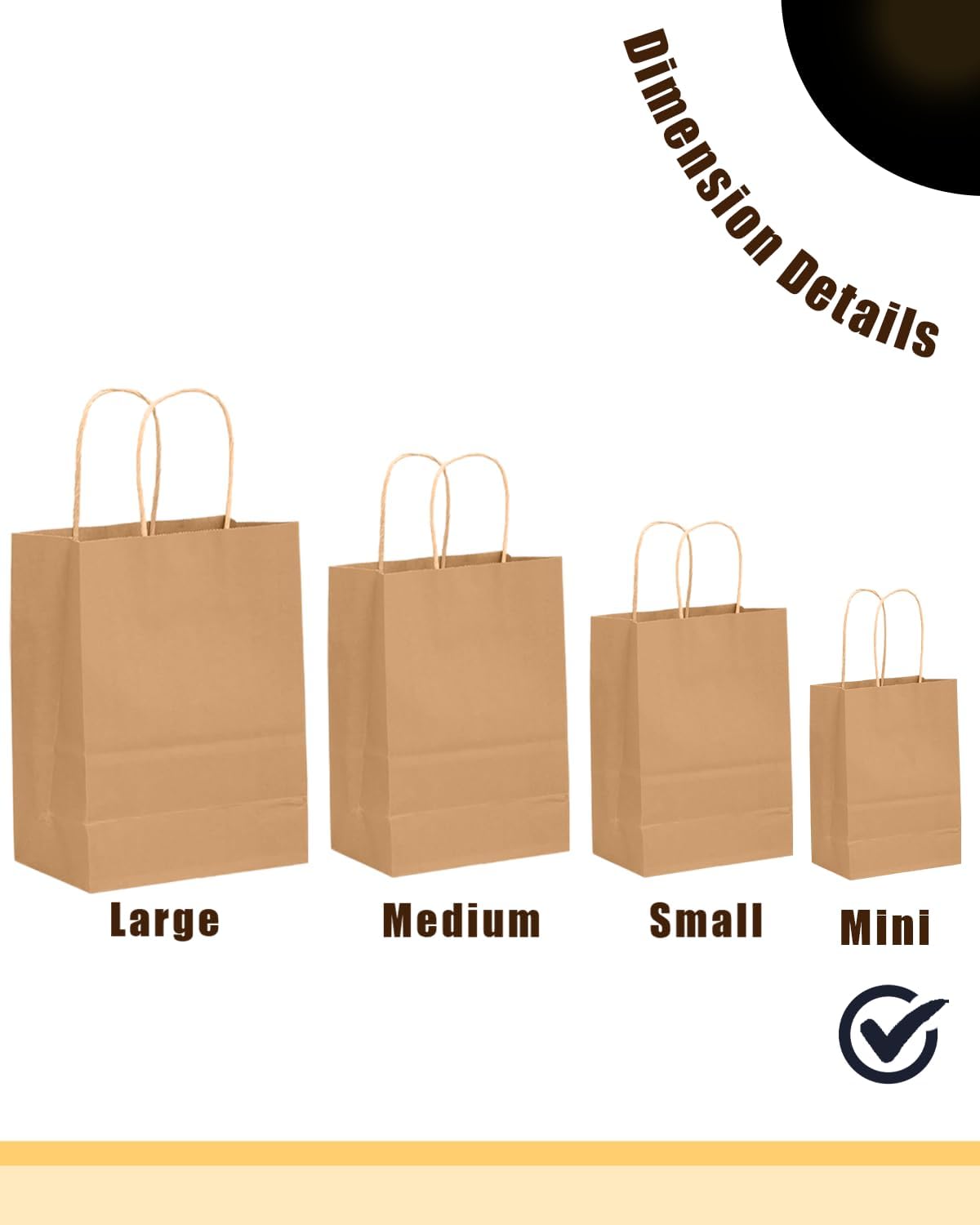 qiqee 100-Packs Brown Paper Gift Bags with Handles Bulk 4.5"×2.5"×6" Mini Size Gift Bags Multiple Uses