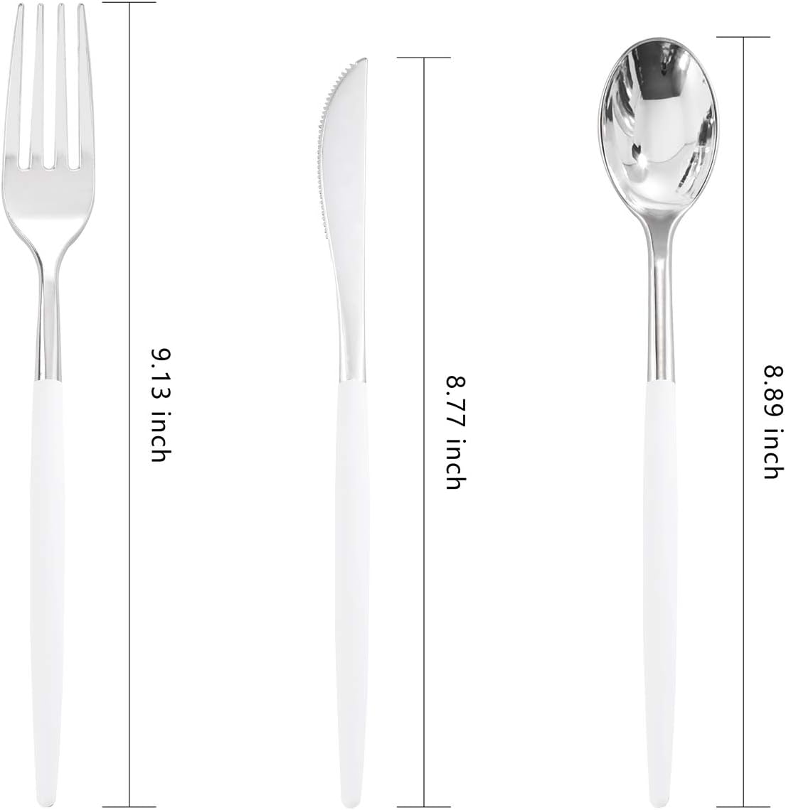WELLIFE 144 Pack Silver Plastic Cutlery, Disposable Silver Flatware Includes： 48 Forks, 48 Knives and 48 Spoons, Suitable for Parties and Wedding for Wedding