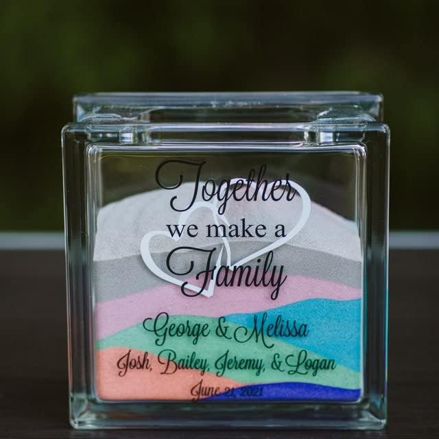 Glass Unity Sand Set for Weddings w LID, Sand, Ink Printed - Personalized Blended Family Wedding Sand Ceremony, Together We Make a Family, Unity Candle Alternative, Sand Wedding Ceremony Kit Blended