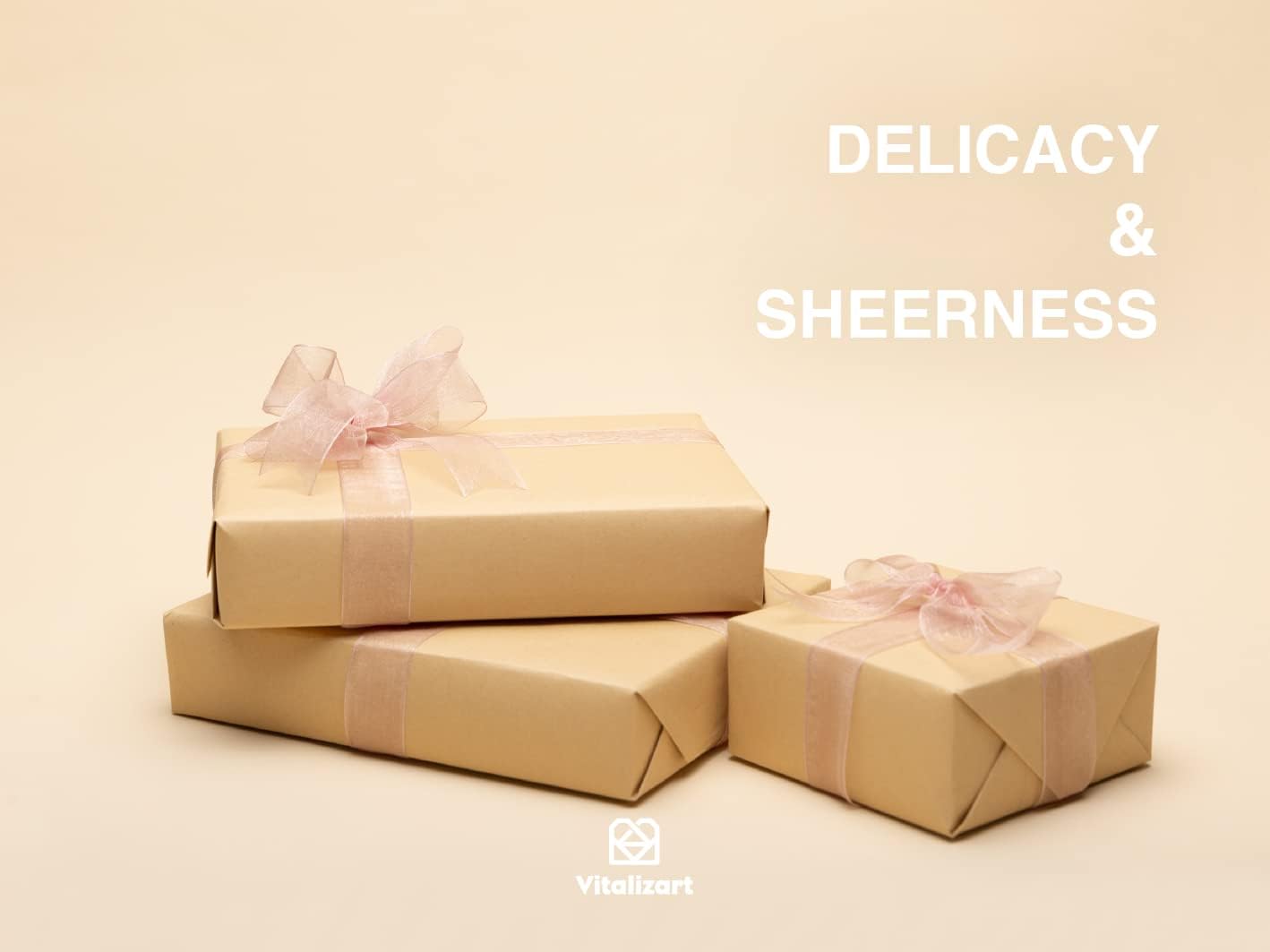 Vitalizart Rose Gold Ribbon Organza Sheer Ribbon 1 inch x 30Yd Handmade Fabric Light Pink Ribbons for Gift Wrapping Christmas Tree Crafts Bows Wedding Invitations Wreaths Wrap