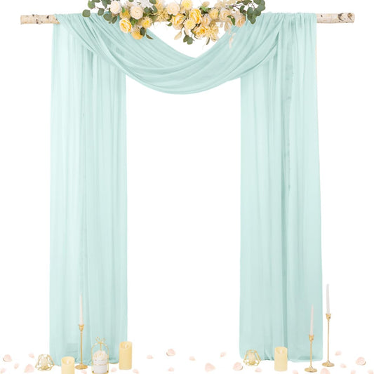 Socomi Wedding Arch Draping Fabric 29" x 20Ft 4 Panels Mint Green Sheer Outdoor Curtain Drapes Extra Long for Wedding Ceremony Birthday Party Decoration