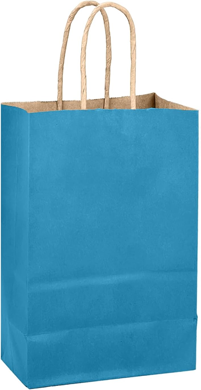 qiqee Ice Blue Gift Bag with Handles Bulk 24Pcs Paper Bags -8.3"x6"x3. 15" Party Favor Bags - Solid Color