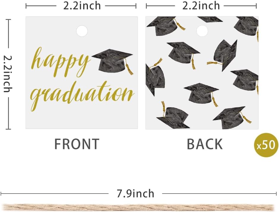 50 Pcs Graduation Gift Tags, Congrats Grad Party Favors Gift Tags for High School or Happy College Graduation Party Decoration Supplies (Gold, 2.2 * 2.2)