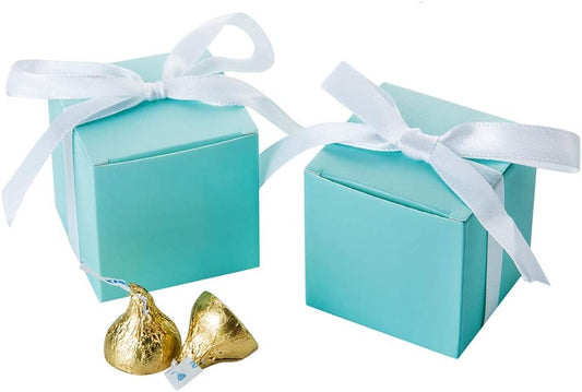 AWELL Mint Green Gift Candy Box Bulk 2x2x2 inches with White Ribbon Party Favor Box,Pack of 50