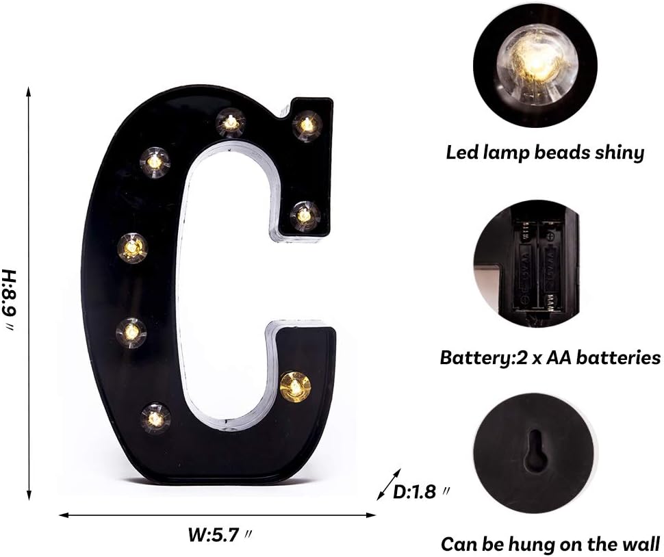 Foaky Black LED Marquee Number Lights Sign Light Up Marquee Number Lights Sign for Night Light Wedding Birthday Party Battery Powered Christmas Lamp Home Bar Decoration